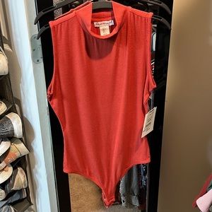 Orange Mock Turtleneck Sleeveless Bodysuit